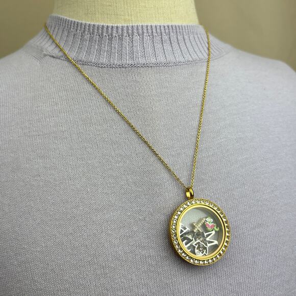 Origami Owl Fish Bowl Charm Locket Necklace Cross Football Dog Bookworm Heart - Picture 1 of 12